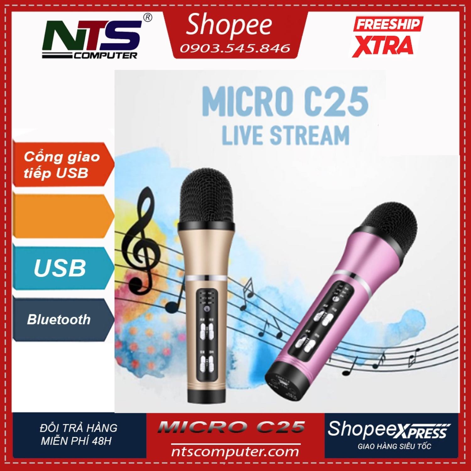 Micro C25 thu âm livestream fb live bigo shoρee cao cấp - giả giọng cực