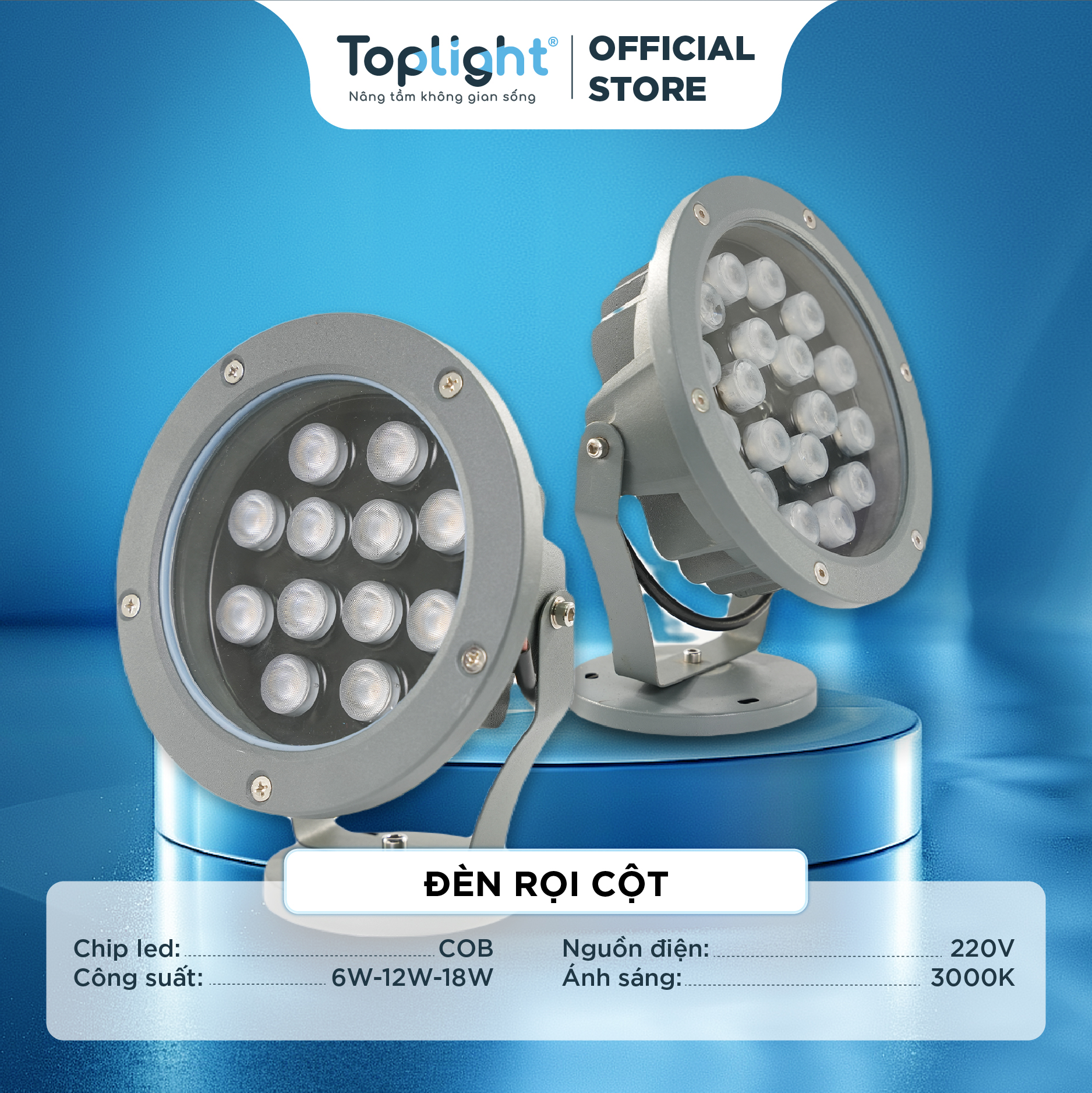 ĐÈN LED RỌI CÂY TOPLIGHT CAO CẤP 6-18W TÔ ĐIỂM KHÔNG GIAN SÂN VƯỜN