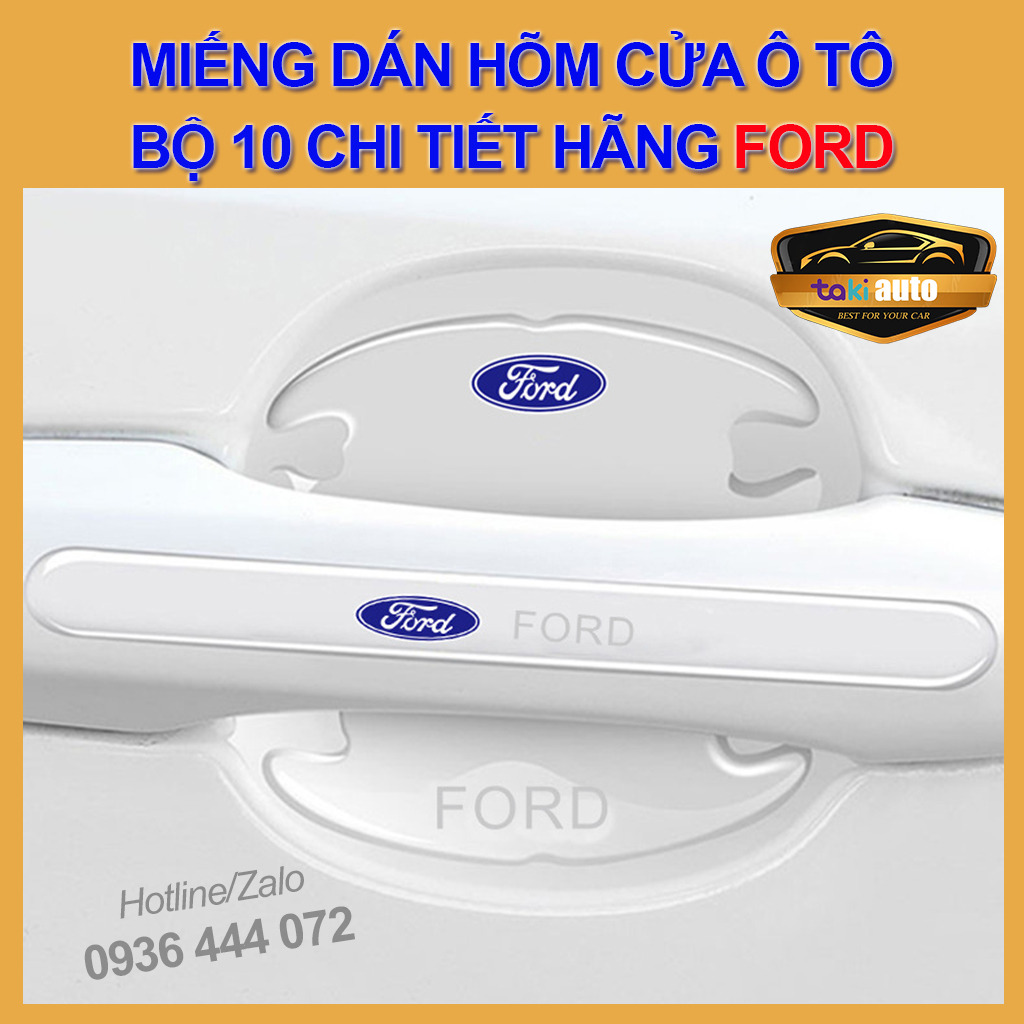 [FORD] 10 miếng dán hõm cửa silicon tay nắm ô tô chống trầy xước in logo xe Ford Ecosport, Escape, E