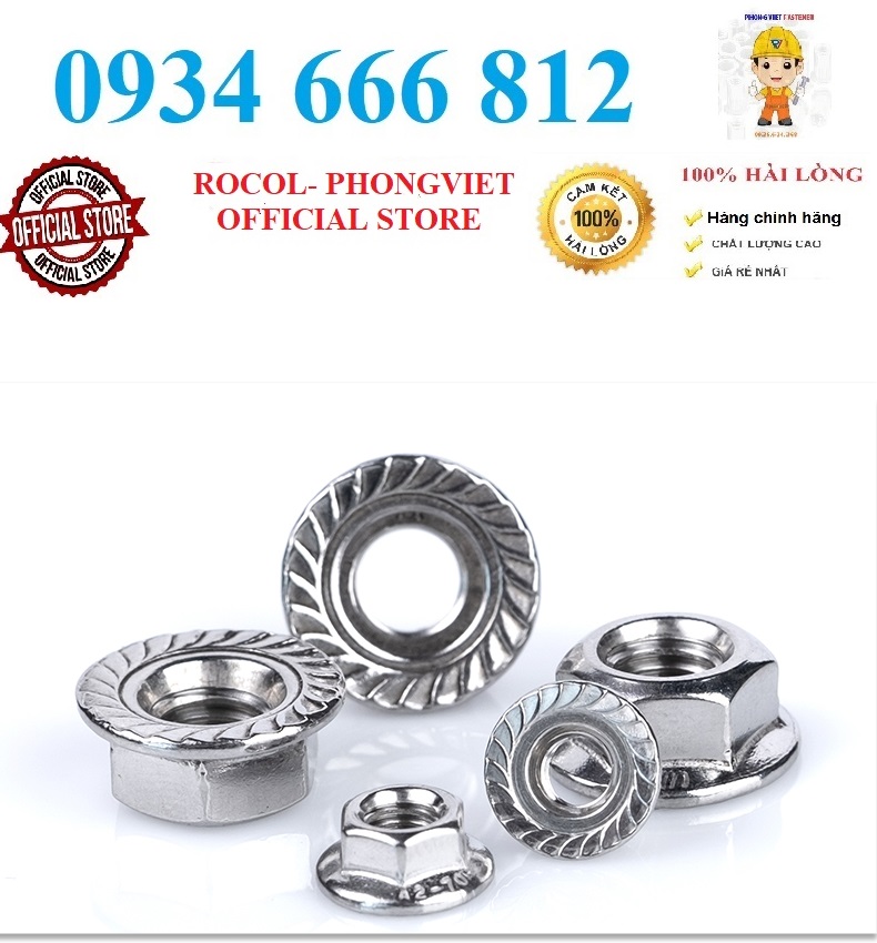 Set 10 cái m4-m16 đai ốc ecu liền long đen inox304 m4,m5, m6, m8, m10, m12, m14,m16