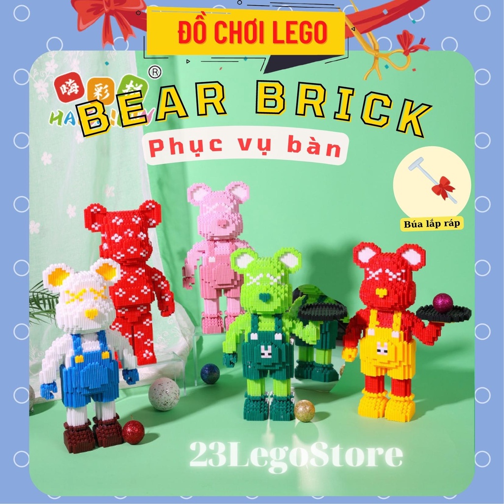 Bộ đồ chơi lắp ghép lego gấu BearBrick Phục vụ bàn cỡ lớn 34cm (tặng kèm búa lắp ráp), Lắp ráp gấu BearBrick