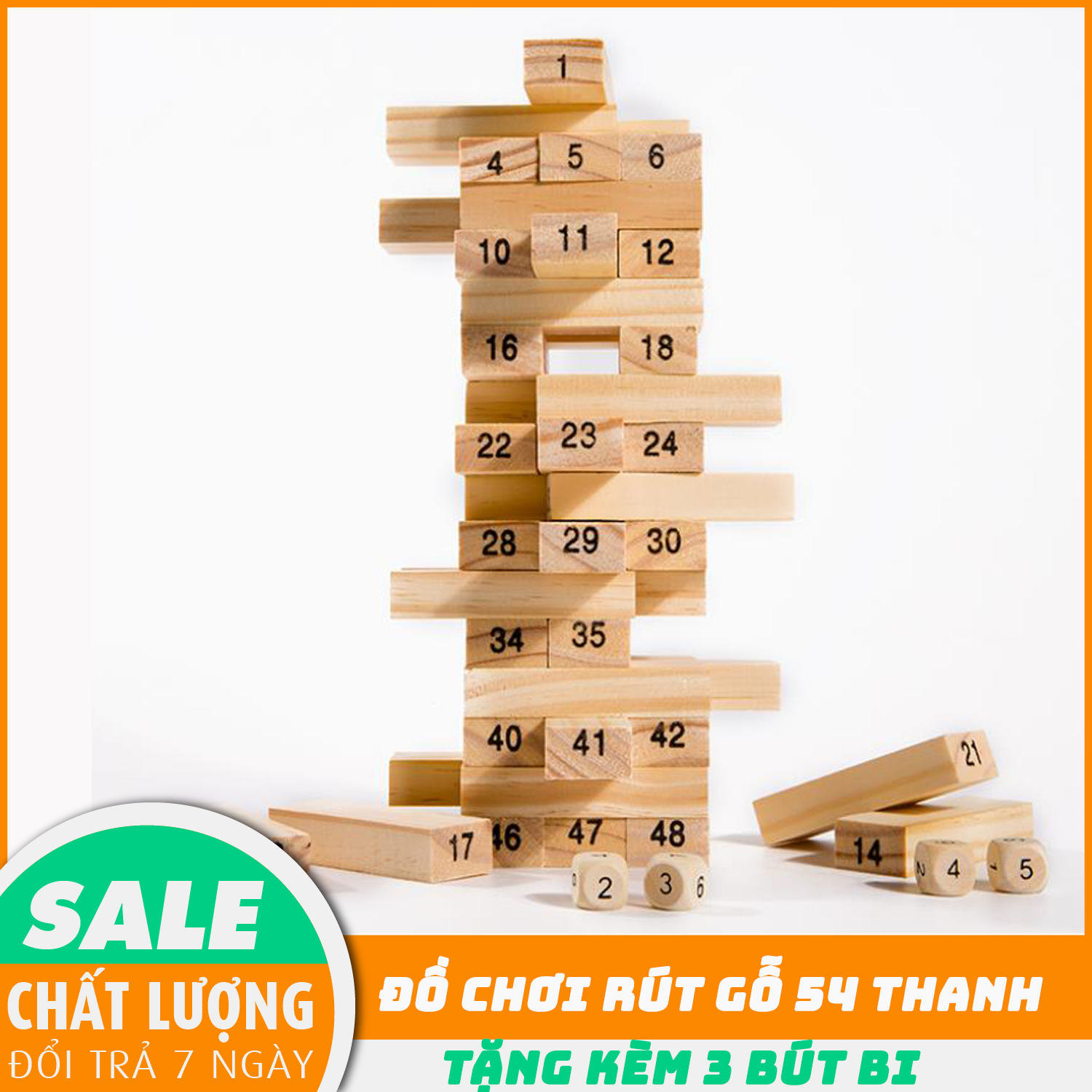 (CÓ QUÀ TẶNG) Đồ chơi rút gỗ, đồ chơi rút gỗ 54 thanh, Đồ chơi rút gỗ số thông minh  + Tặng bộ 3 bút bi xanh cao cấp