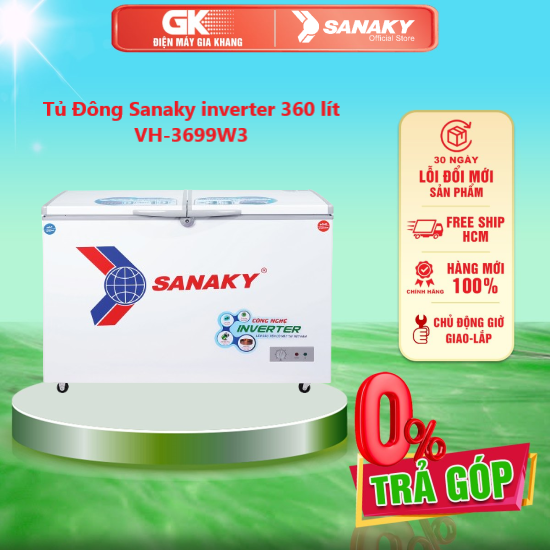 Tủ đông sanaky inverter 360 lít vh-3699w3 - giao toàn quốc