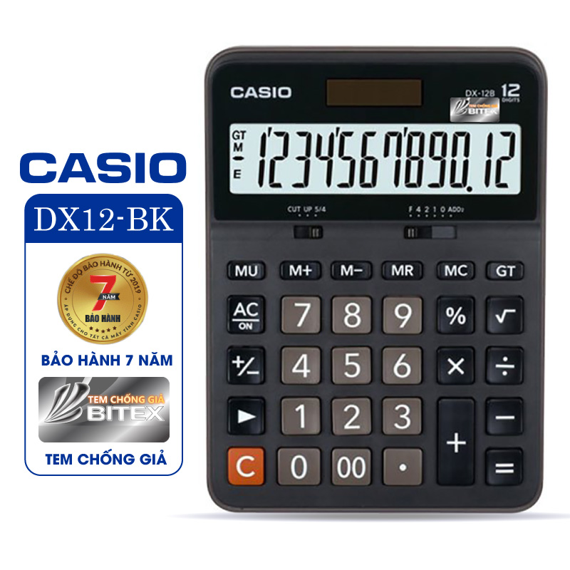 Máy tính CASIO DX-12B - Chính hãng Bitex, Bảo hành 7 năm