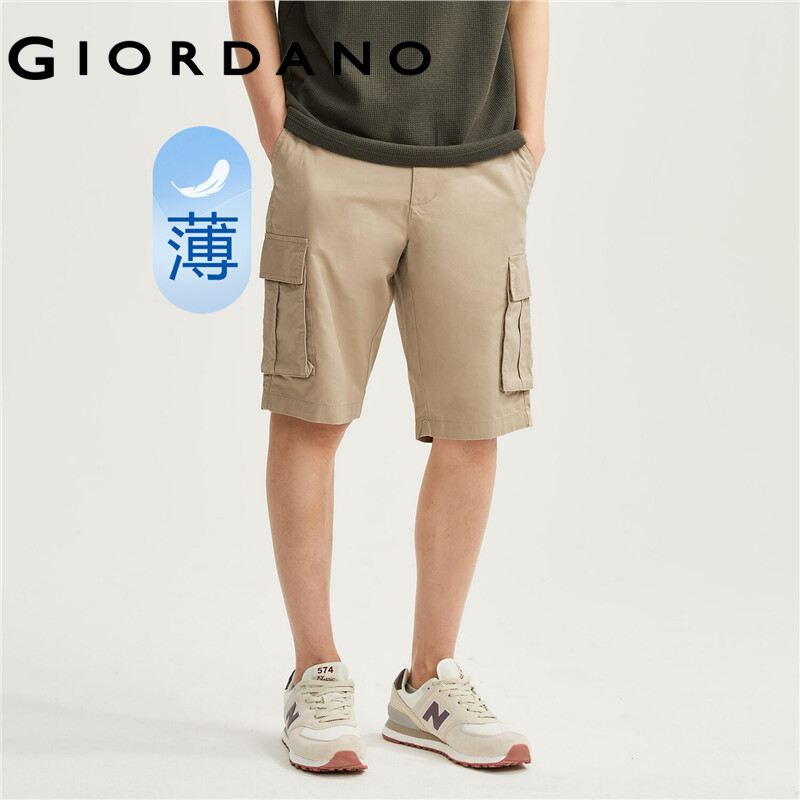 Giordano quần short mỏng nam chất liệu cotton 100% cạp vừa phối túi dệt
