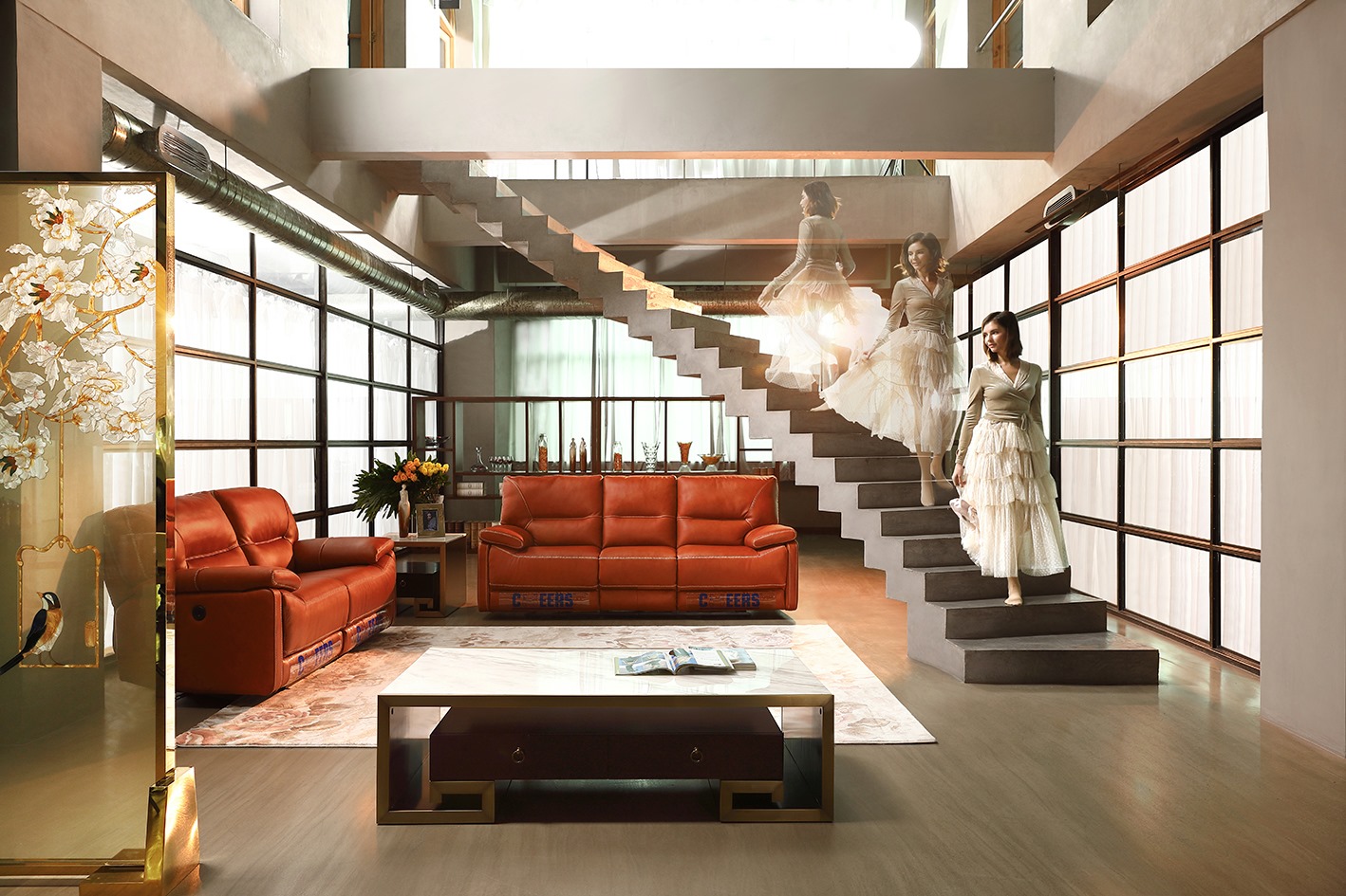 Sofa nội thất phòng khách cao cấp thông minh da thật nhập khẩu s-u5090m