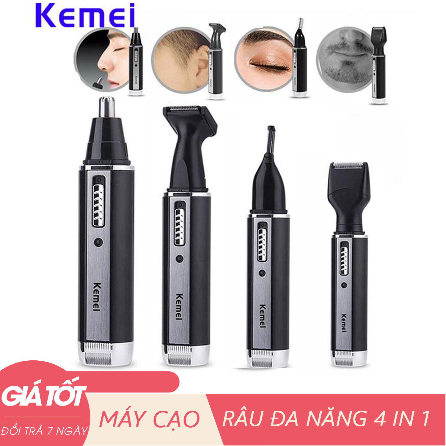 [4 IN 1] Máy tỉa lông mũi đa năng 4 in 1, Máy cạo râu đa năng, tỉa lông mũi, lông mày Kemei KM 6630 - Hỗ trợ đổi trả 7 ngày