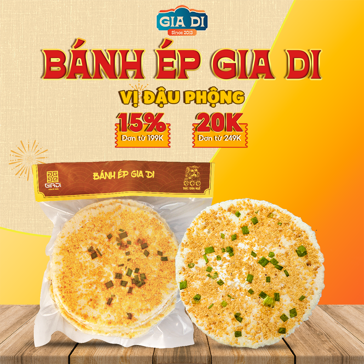 Bánh ép huế, bánh ép khô huế, bánh ép gia di, vị đậu phộng gói 5 cái
