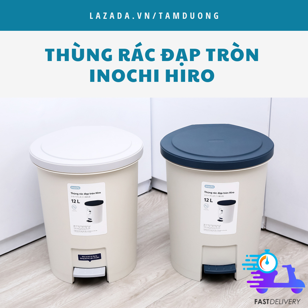 Thùng rác đạp tròn Inochi 6L -12L (kèm ruột, có phân tử Ion Ag+ kháng khuẩn, khử mùi) [HCM-Giao hoả tốc 2h]