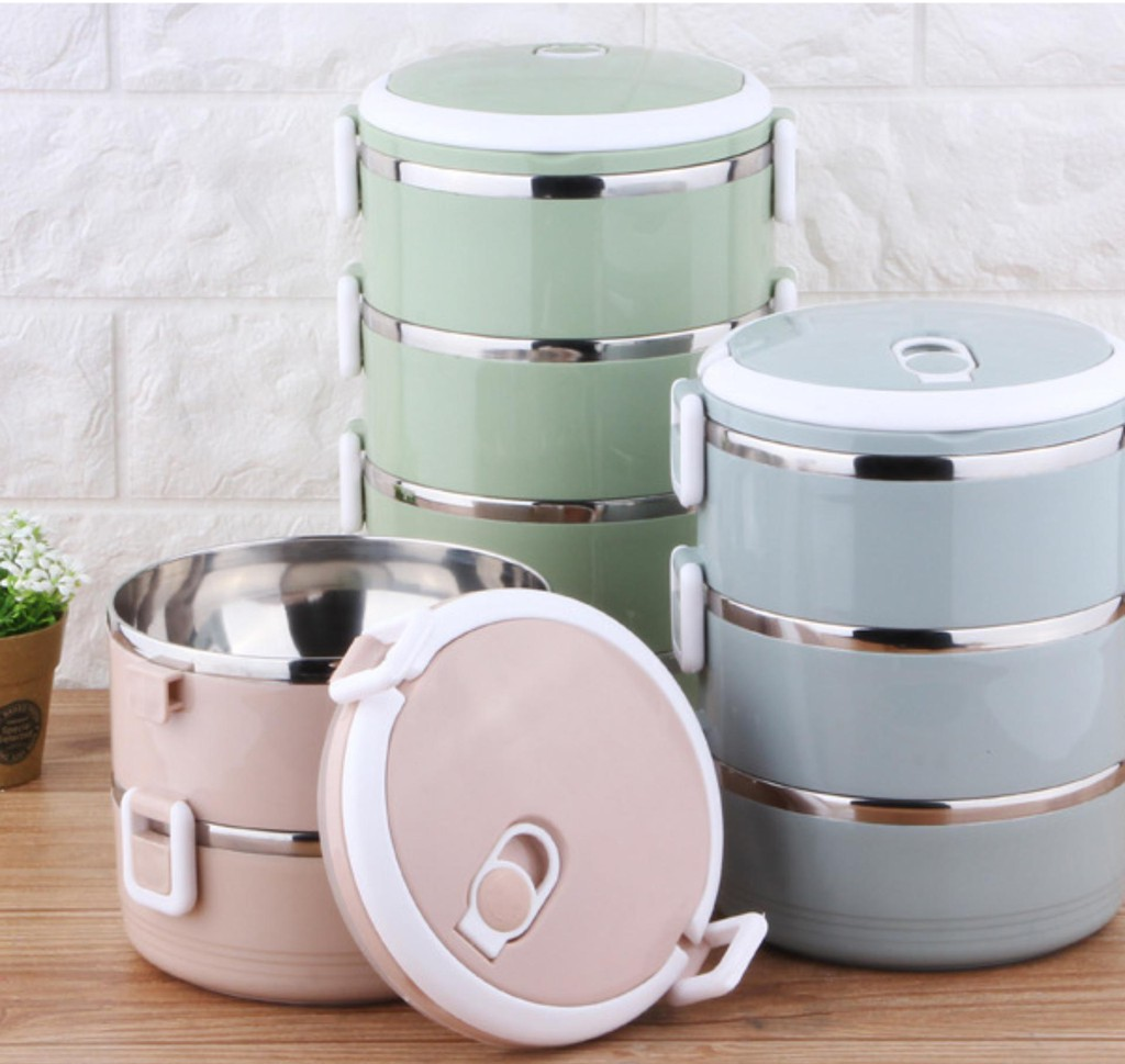 Hộp đựng cơm 2,3 ,4 tầng inox bằng lúa mạch - có quai xách dễ cầm nắm