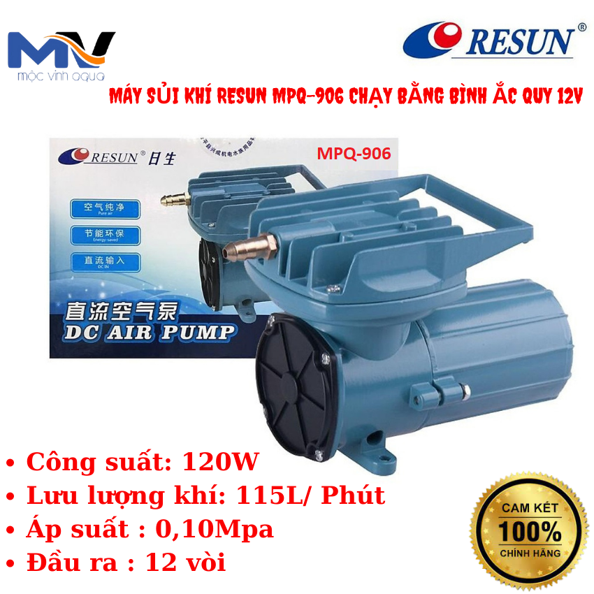 Máy Sủi khí Oxy Resun MPQ-906 Chạy Bằng Bình Ắc Quy 12V | CỬA HÀNG CÁ CẢNH VÀ THIẾT BỊ LỌC NƯỚC HỒ CÁ MỘC VINH AQUA