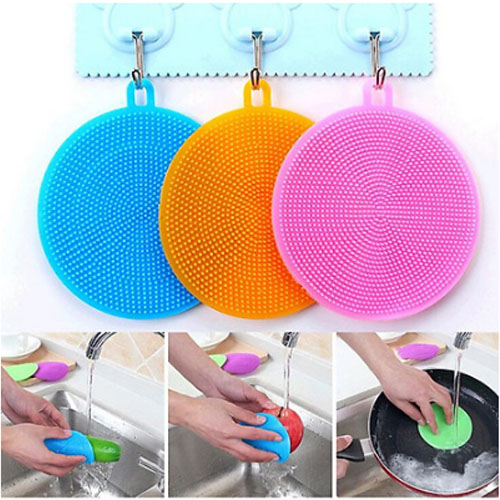 Miếng silicone rửa chén đa năng tiện dụng/Miếng silicone rửa bát xoong nồi đa năng có móc treo tiện lợi
