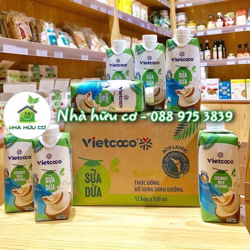 Thùng 12 hộp sữa dừa hữu cơ Vietcoco 330ml Sữa dừa nguyên chất Vietcoco