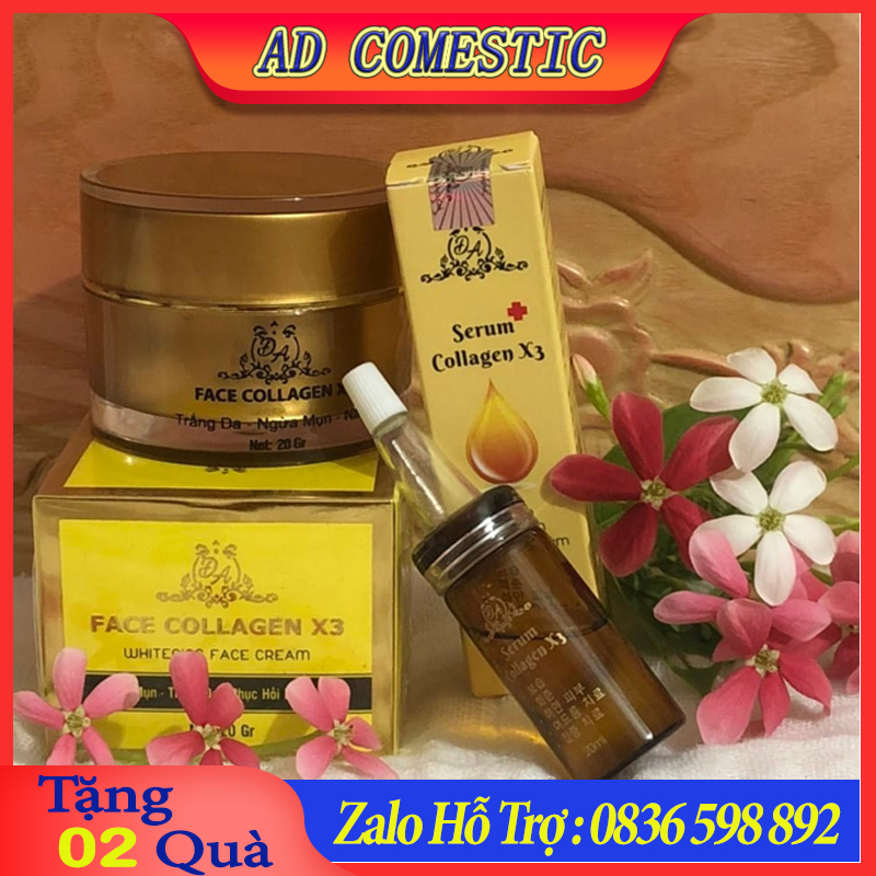 Combo kem face collagen X3 - serum nám X3 collagen đông anh chính hãng