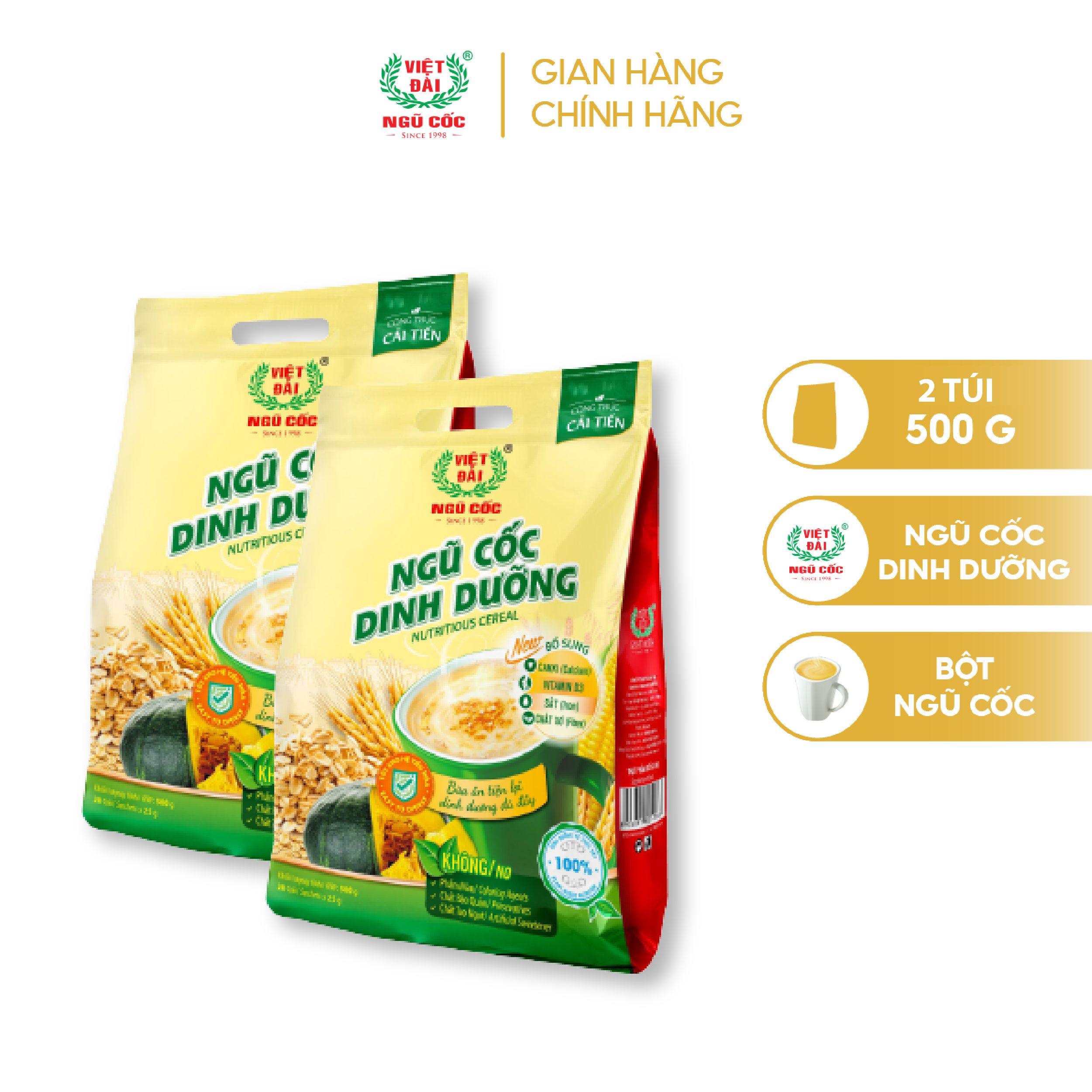 (HN) Combo 2 Bột Ngũ Cốc Dinh Dưỡng VIỆT ĐÀI Bổ Sung Các Chất Dinh Dưỡng Tốt Cho Hệ Tiêu Hóa Túi 500g