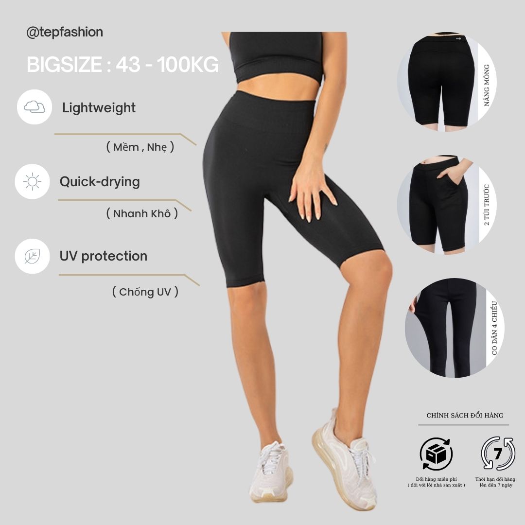 Quần legging ngố, lửng lưng cao có 2 túi trước gen bụng nâng mông co giãn 4 chiều quần legging nữ ngố, lửng