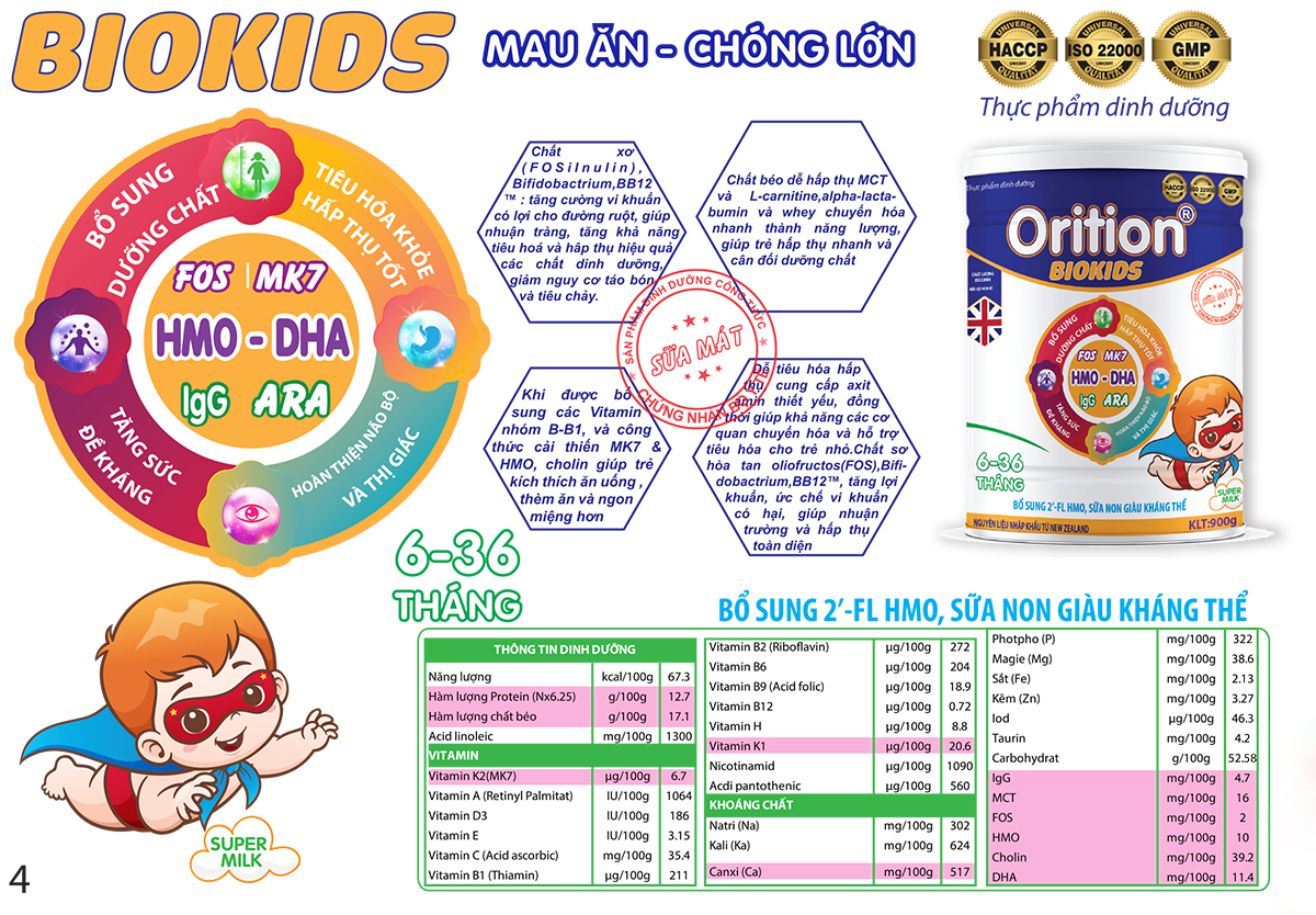 SỮA ORITION BIOKIDS DÀNH CHO TRẺ BIẾNG ĂN, CHẬM LỚN, GIÚP TRẺ ĂN NGON, NGỦ NGON, CHO HỆ TIÊU HÓA CỦA BÉ KHỎE MẠNH- 900G