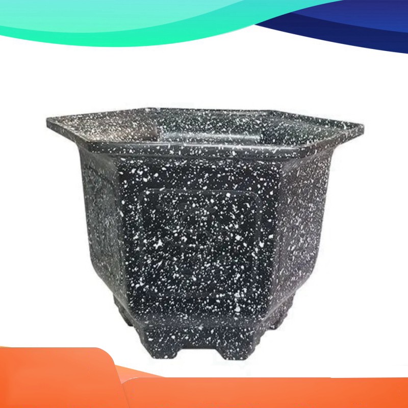 [HCM](32cm x 22cm) Chậu nhựa lục giác vân giả đá đen viền hoa văn