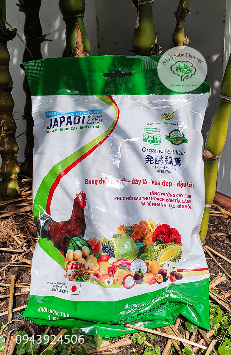 Phân bón hữu cơ phân gà viên nở Japadi 25 Nhật Bản tốt cho lan, cây cảnh bonsai rau quả 1kg