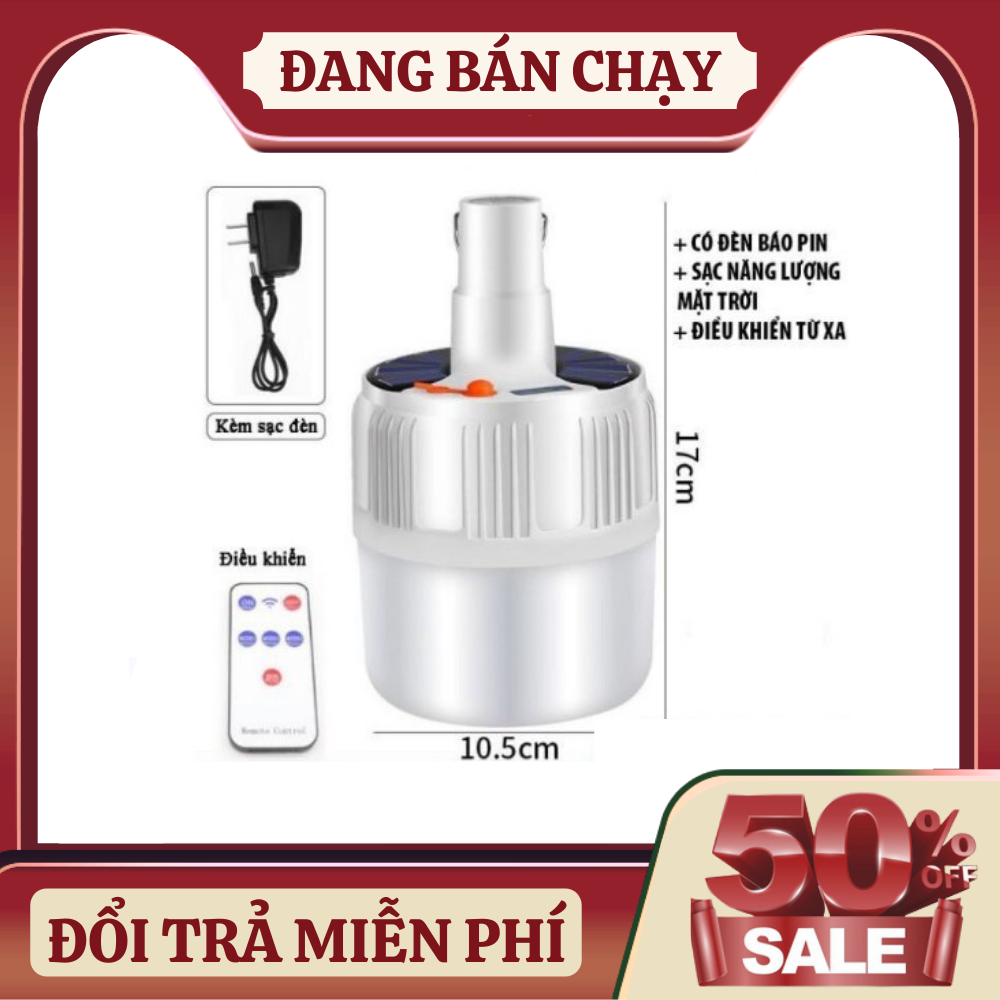 Bóng đèn tích điện 100W SL42,BÓNG ĐÈN TÍCH ĐIỆN,Bóng Đèn Led Tích Điện Năng Lượng Mặt Trời 100w - Có Điều Khiển Từ Xa - 5 Chế Độ Sáng