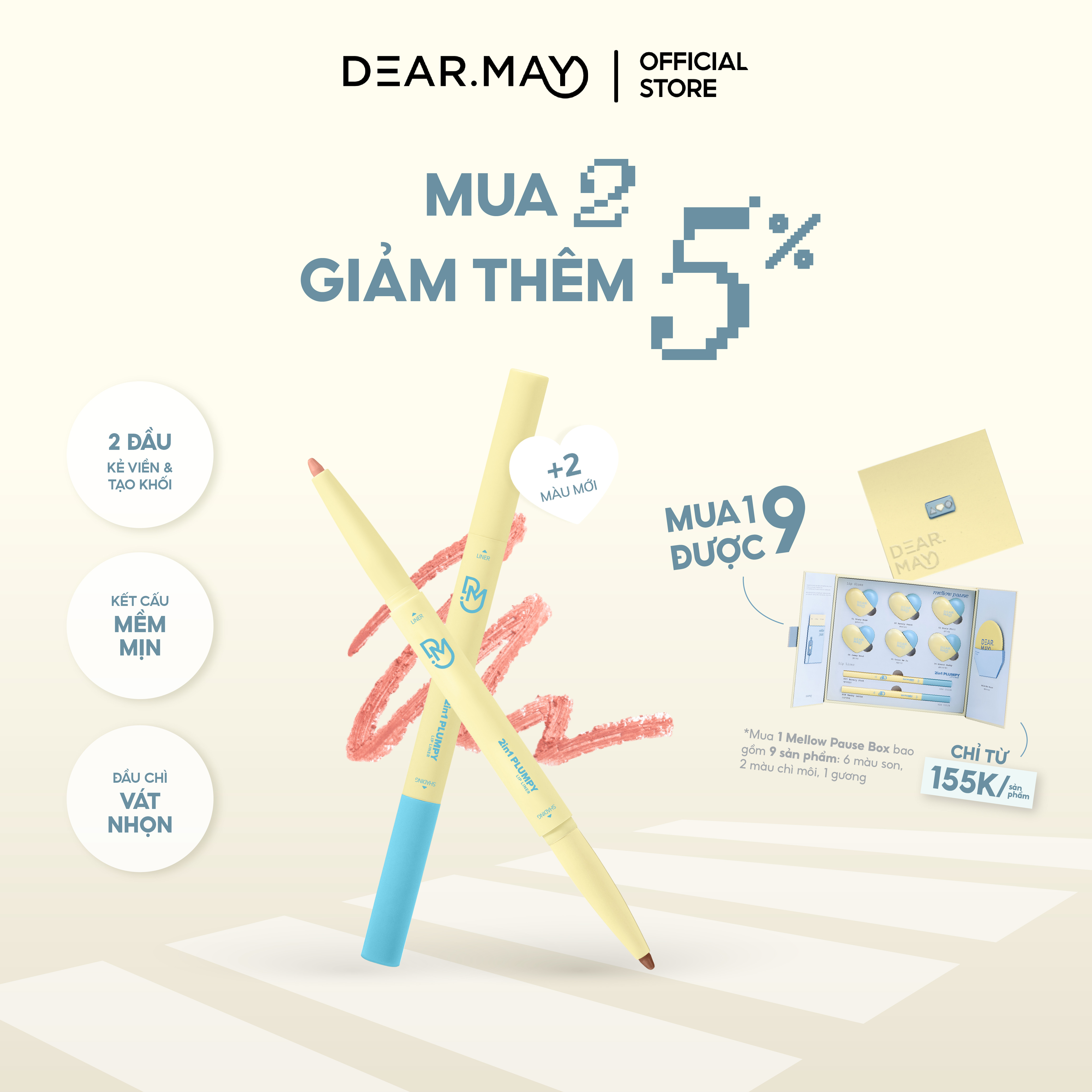 Kẻ viền môi hai đầu DEARMAY 2in1 Plumpy Lip Liner 0.46g