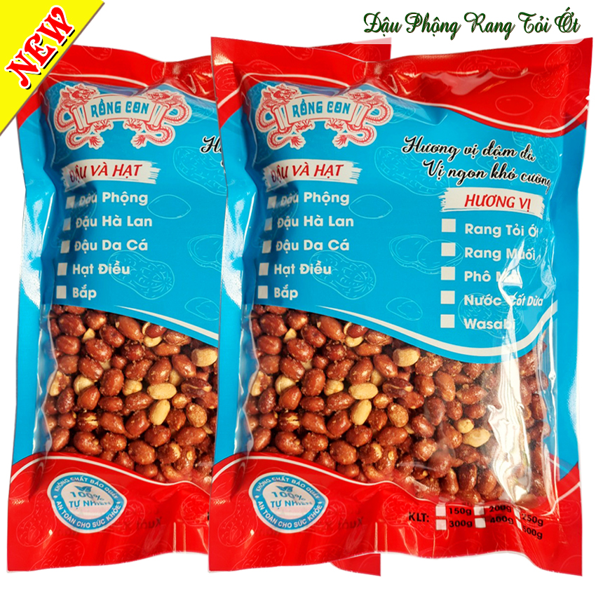 1Kg Đậu Phộng Rang Tỏi Ớt Rồng Con (2 Túi) - Đồ ăn vặt, đậu và hạt, đồ ăn chế biến sẵn