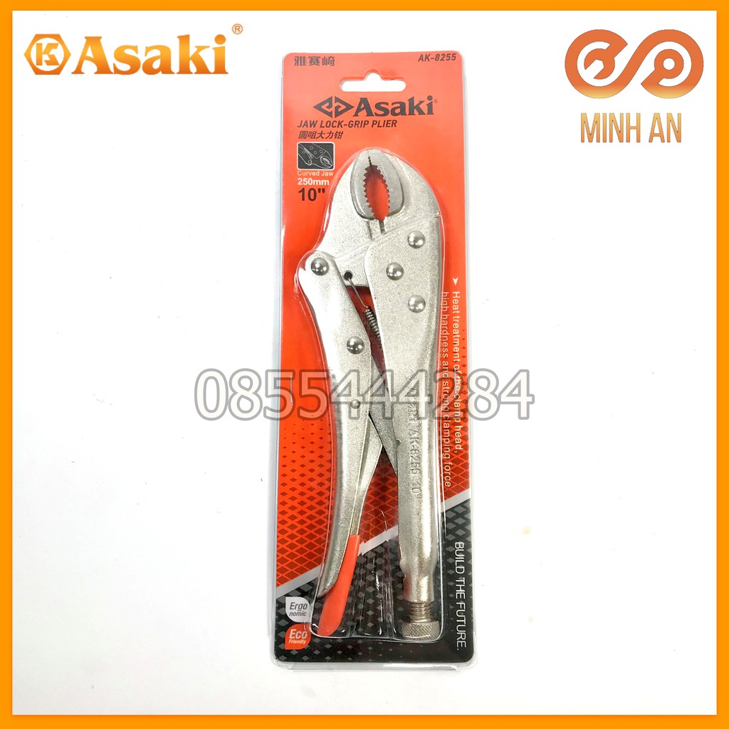 Kìm chết mỏ oval asaki ak-8255 10 inch/ 250mm, kìm bấm chết thép high carbon mạ chrome chống gỉ
