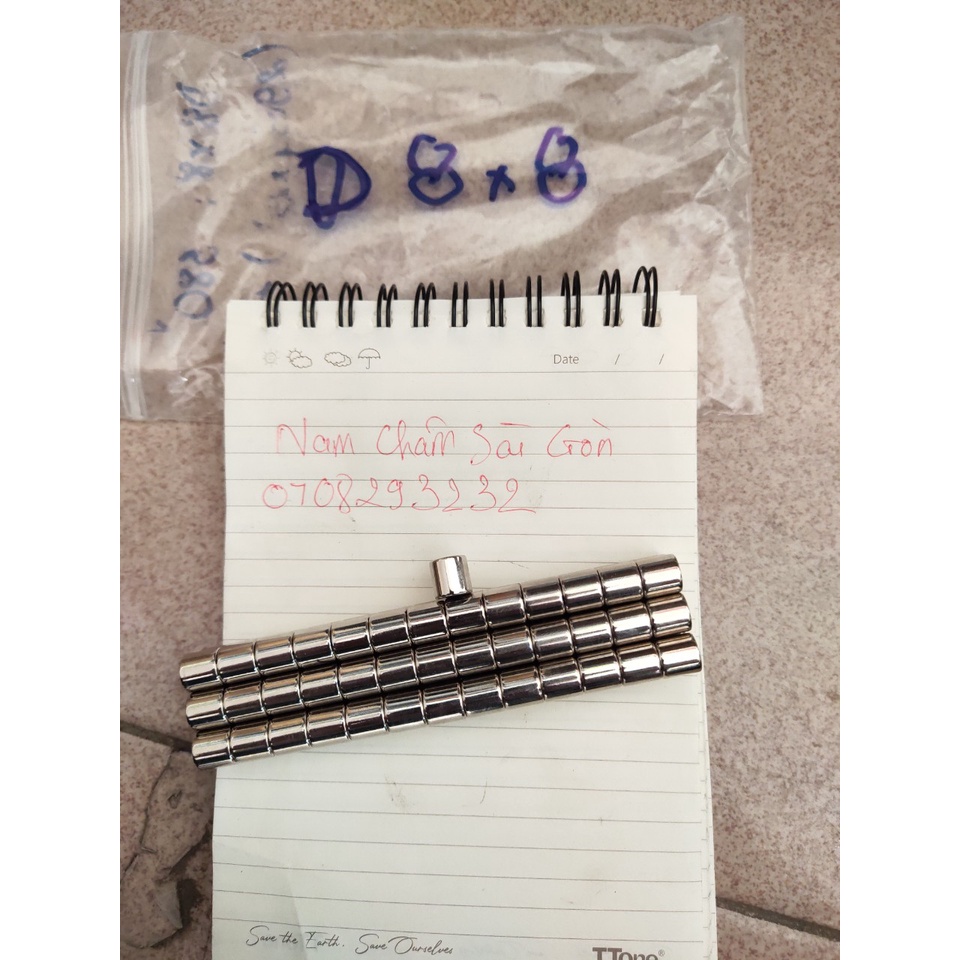 Nam châm đất hiếm 8x8mm - lực từ n35