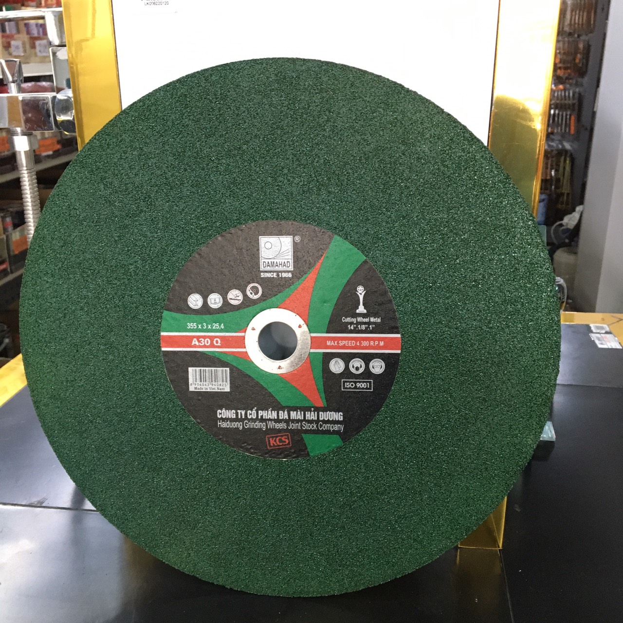 Đĩa cắt sắt inox Hải Dương 3T / 3T5 màu xanh, lưỡi cắt sắt  300mm/350mm