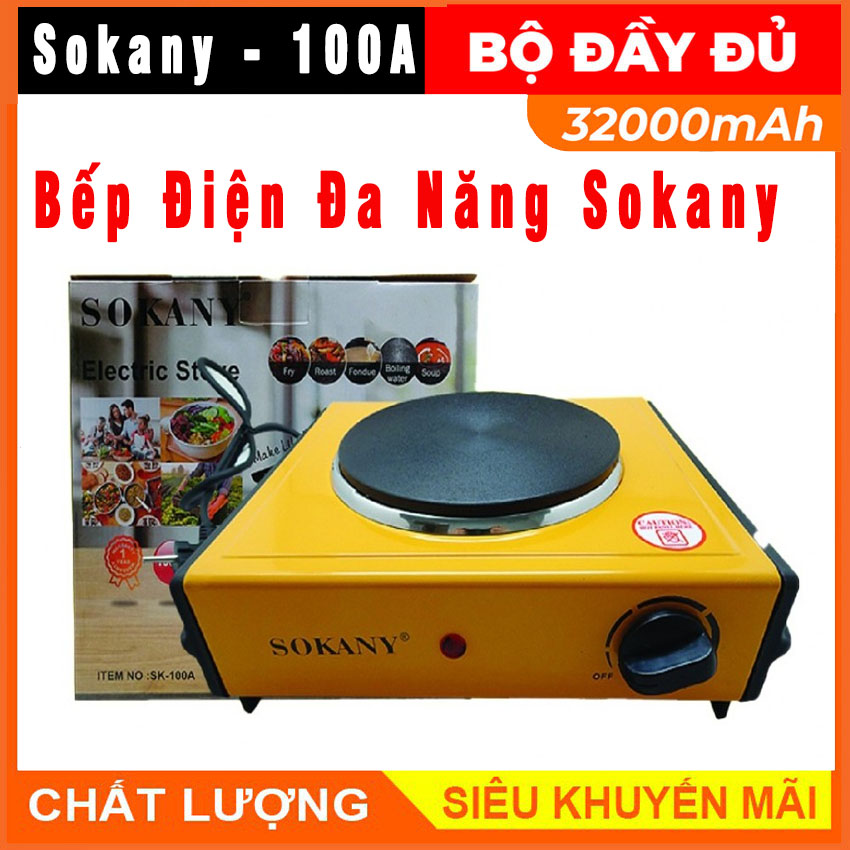 Top 5 bếp điện không kén nồi, giá rẻ đáng mua nhất hiện nay - bếp điện không kén nồi sokany sk-100 công suất1000w, mâm nhiệt đơn, điều chỉnh nhiệt độ 5 mức bằng nút vặn tiện lợi, bếp sài được cho hết tất cả các loại nồi