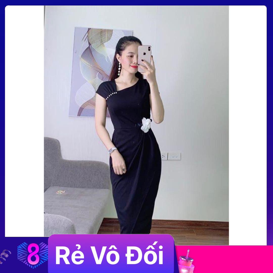 Đầm body tay đính ngọc eo đính hoa chất umi freesize 4 màu vàng đỏ đen nude