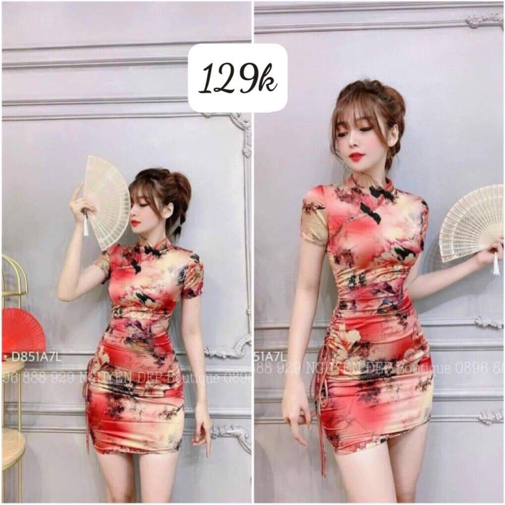 [hàng new] Sườn Xám Cách Tân Họa Tiết  Phong Cách  2022 + video thật từ shop