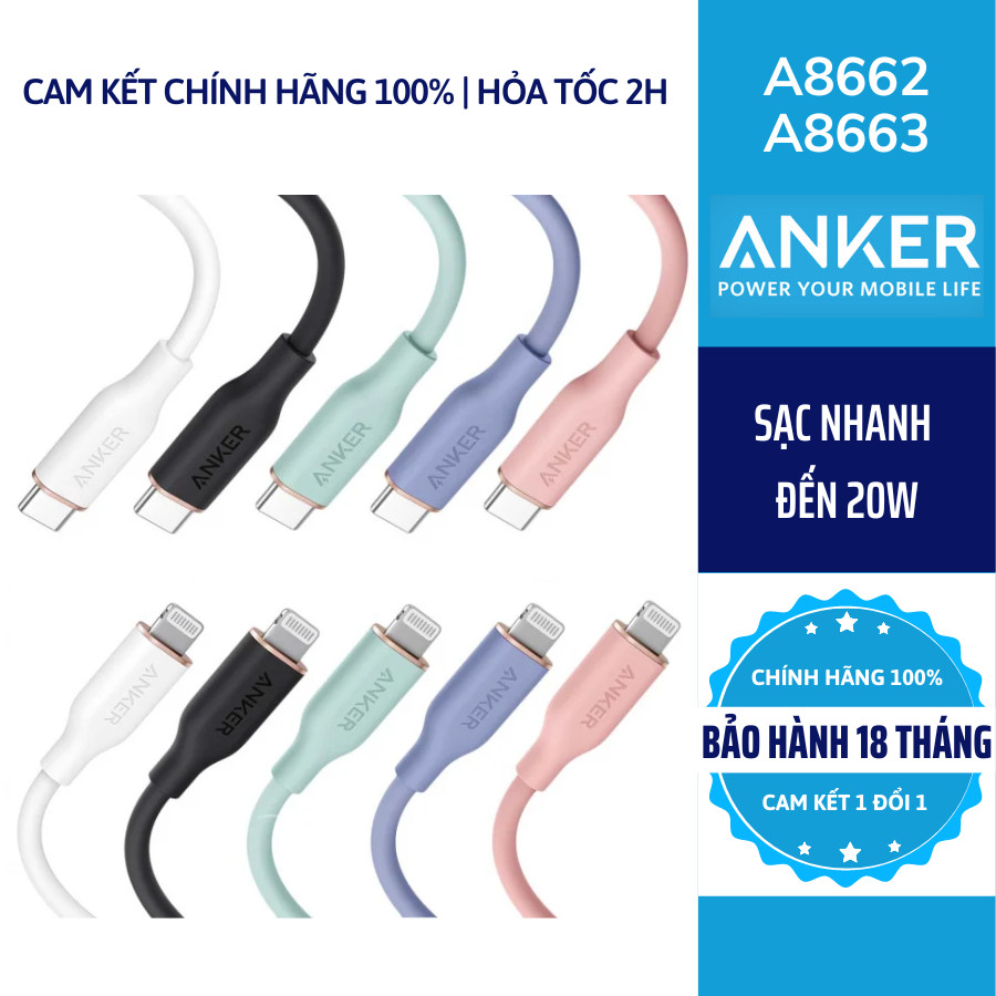 Cáp sạc nhanh anker powerline iii flow usb c to lightning a8662 / a8663 / a8832