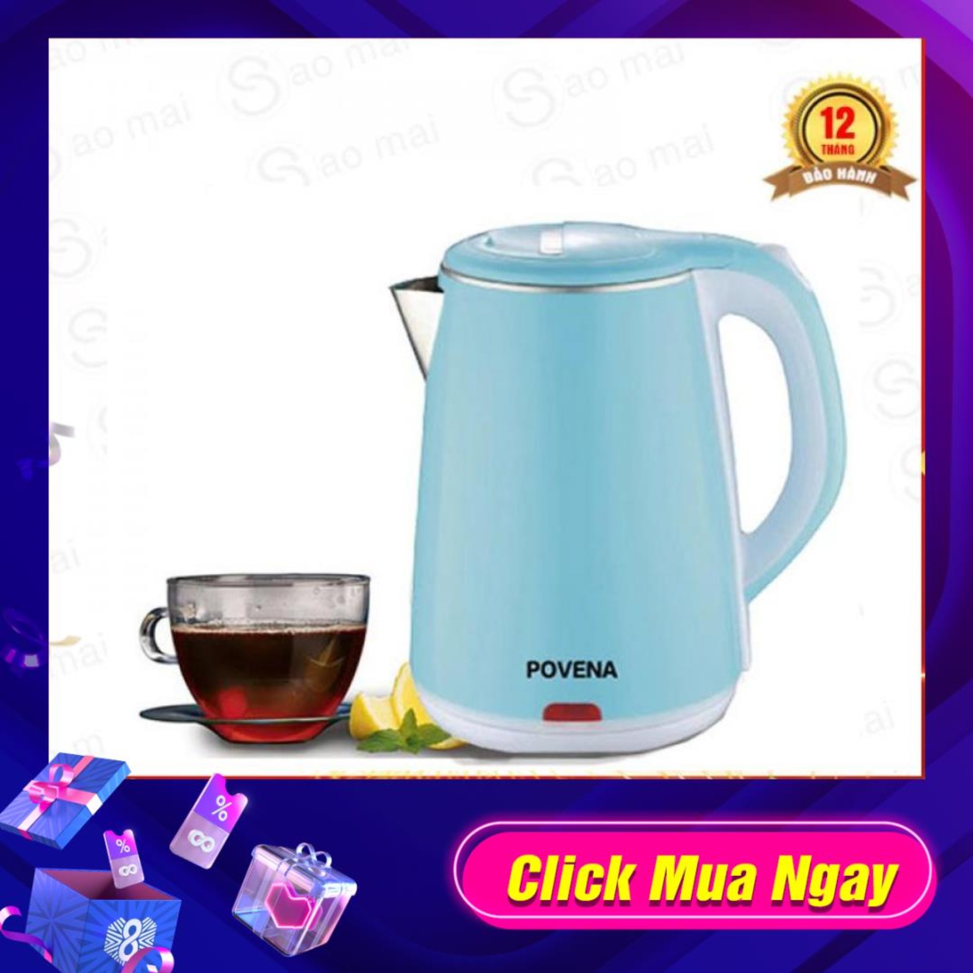 Ấm siêu tốc 2 lớp cách nhiệt povena pvn-22