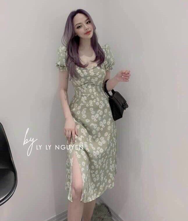Đầm hoa xẻ tà tay búp cực hot
