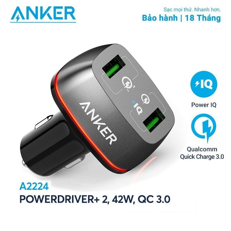 Sạc điện thoại trên ô tô anker a2224