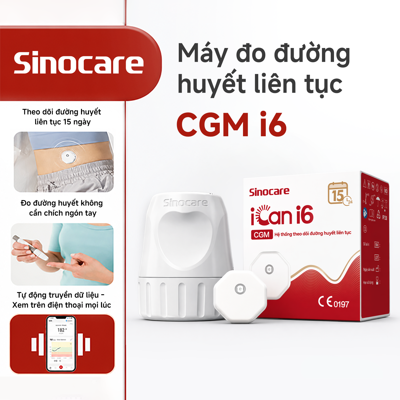 Sinocare Ican I6 Cgm Continuous Blood Glucose Monitor - 24/7 Monitoring Without Finger Pricks (15 Days)