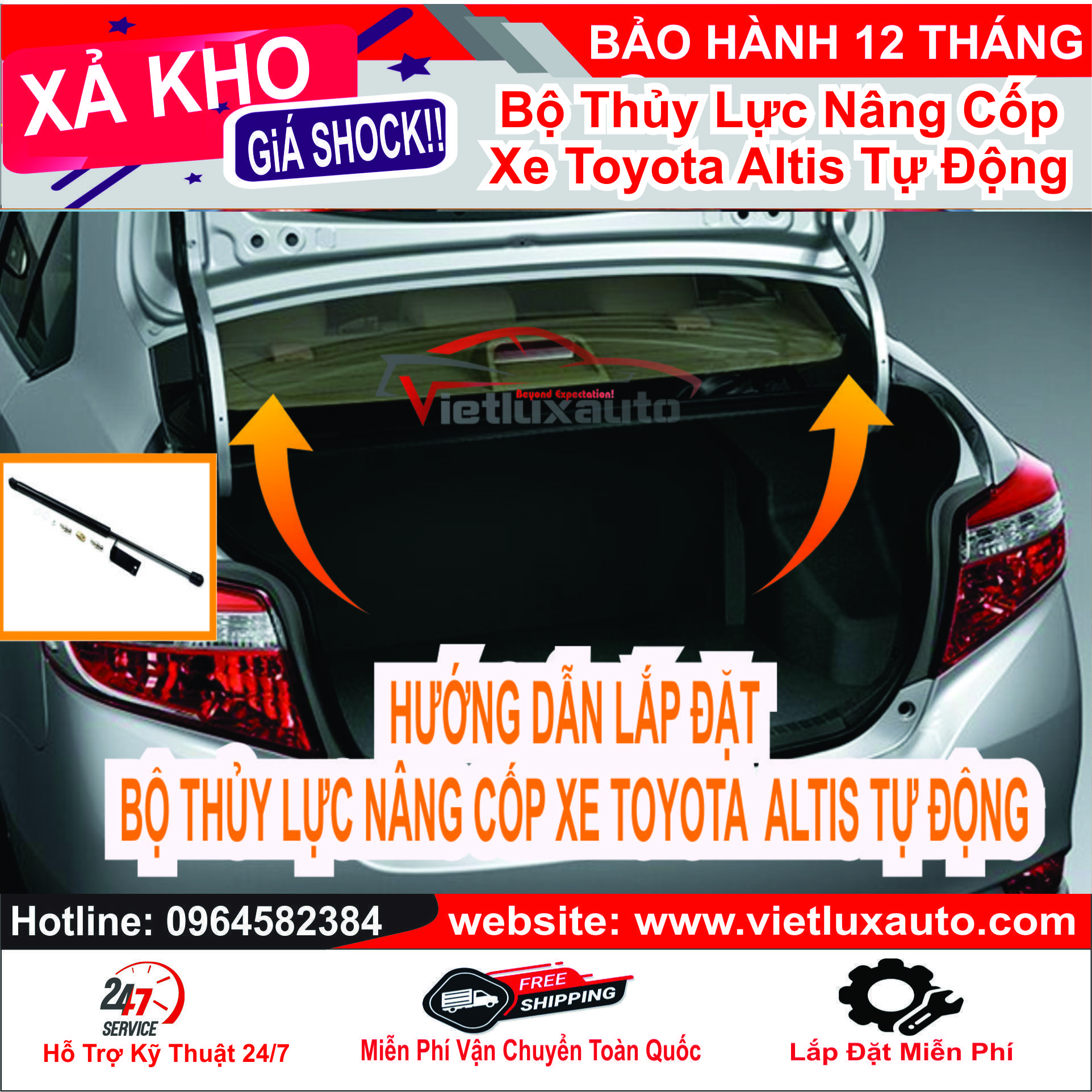 Bộ Thủy Lực Nâng Cốp Sau Xe Toyota Altis Tự Động