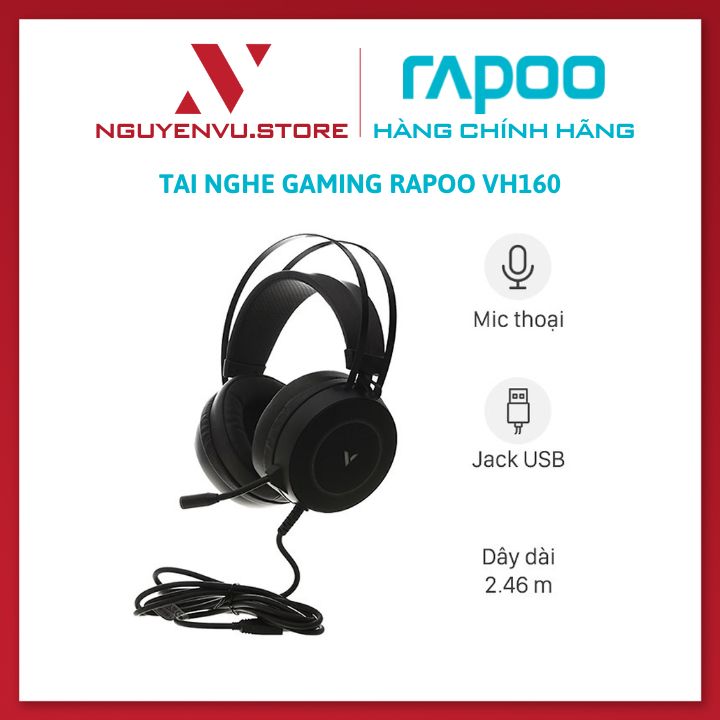 Tai nghe gaming rapoo vh160 âm thanh 7.1, đèn led, micro khử ồn enc - hàng chính hãng