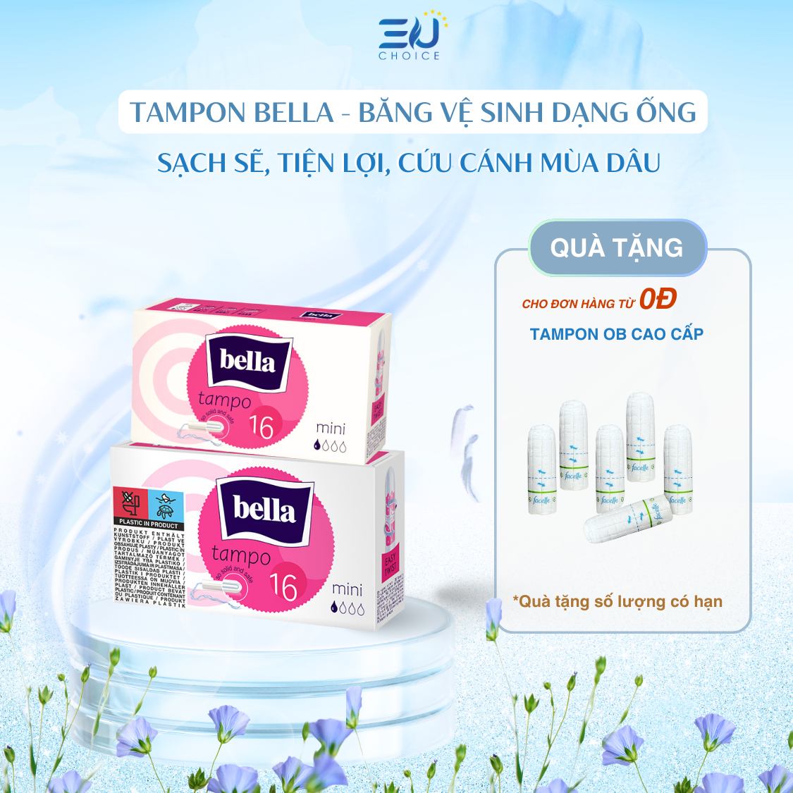 Băng Vệ Sinh Tampon BELLA Pháp Dạng Ống Nén Nhỏ Gọn, Siêu Thấm, Mềm Mại
