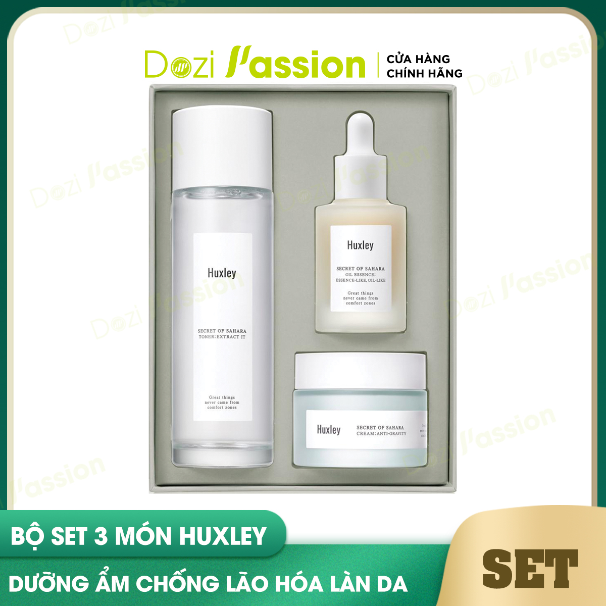 Bộ Dưỡng Da Huxley Chống Lão Hóa - Kem Dưỡng Huxley, Toner Huxley, Serum Huxley