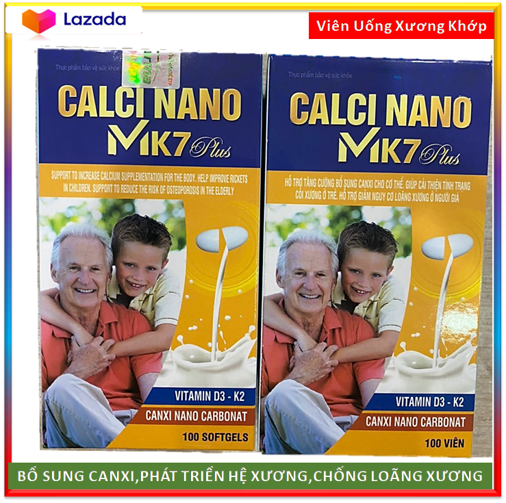 [Hộp 100 viên] Viên uống Liquid Calcium Nano Mk7 Giúp bổ sung Canxi, Vitamin K2, D3 và khoáng chất cần thiết cho cơ thể hỗ trợ phát triển chiều cao ở trẻ, ngừa loãng xương ở người già