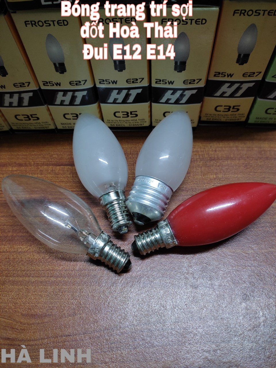 Bóng nhót sợi đốt dùng trang trí bóng tủ lạnh Hòa Thái ánh sáng vàng đỏ đui E14 E27 công suất 15W-40W