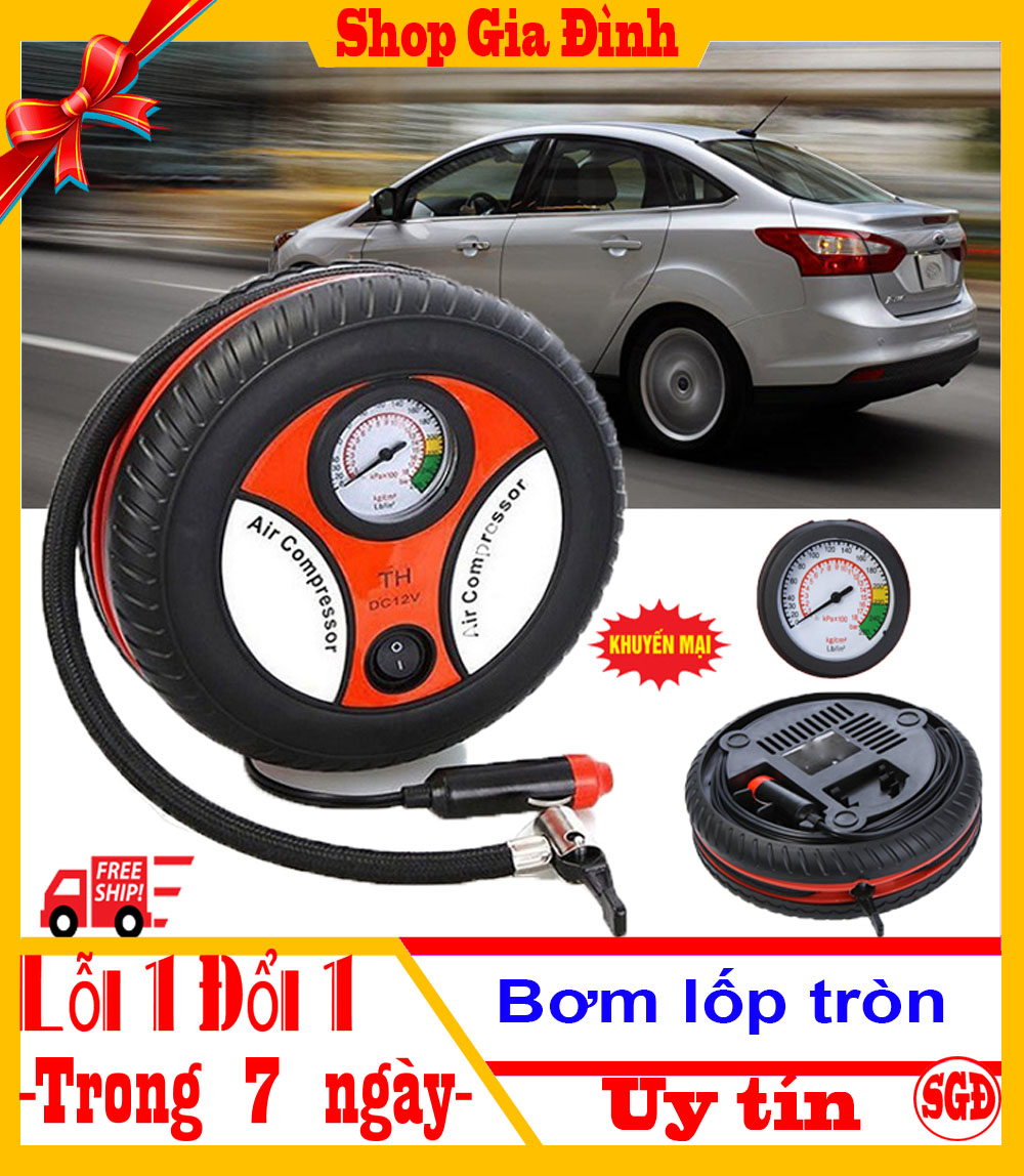 BƠM LỐP TRÒN MINI ĐIỆN 12V ĐA NĂNG - Máy bơm lốp ô tô , xe đạp, xe máy, bể phao, ghế hơi Đa Năng - Shop gia đình