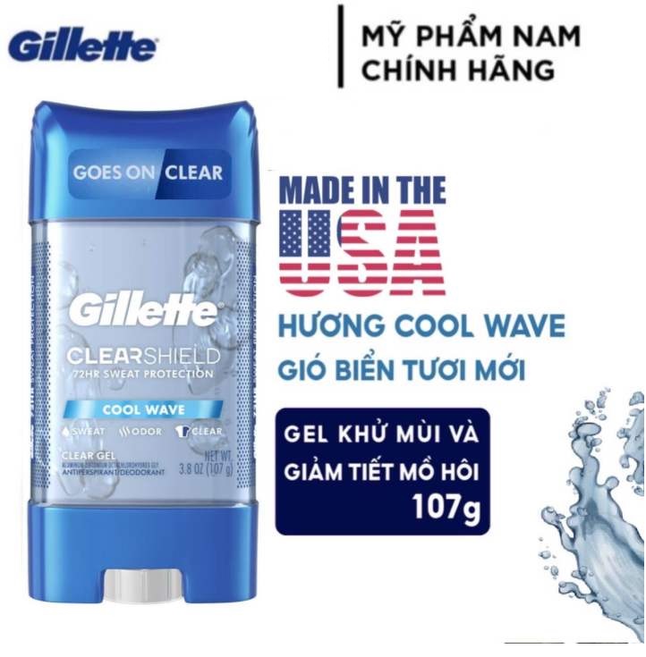 [USA] Lăn khử mùi nam dạng Gel Gillette Cool Wave 107g Endurance mẫu mới - Mỹ