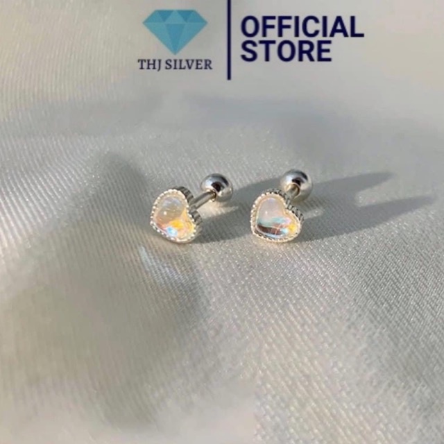  Bông tai nữ tim đá MoonStone mặt trăng bạc ta - THJ SILVER 