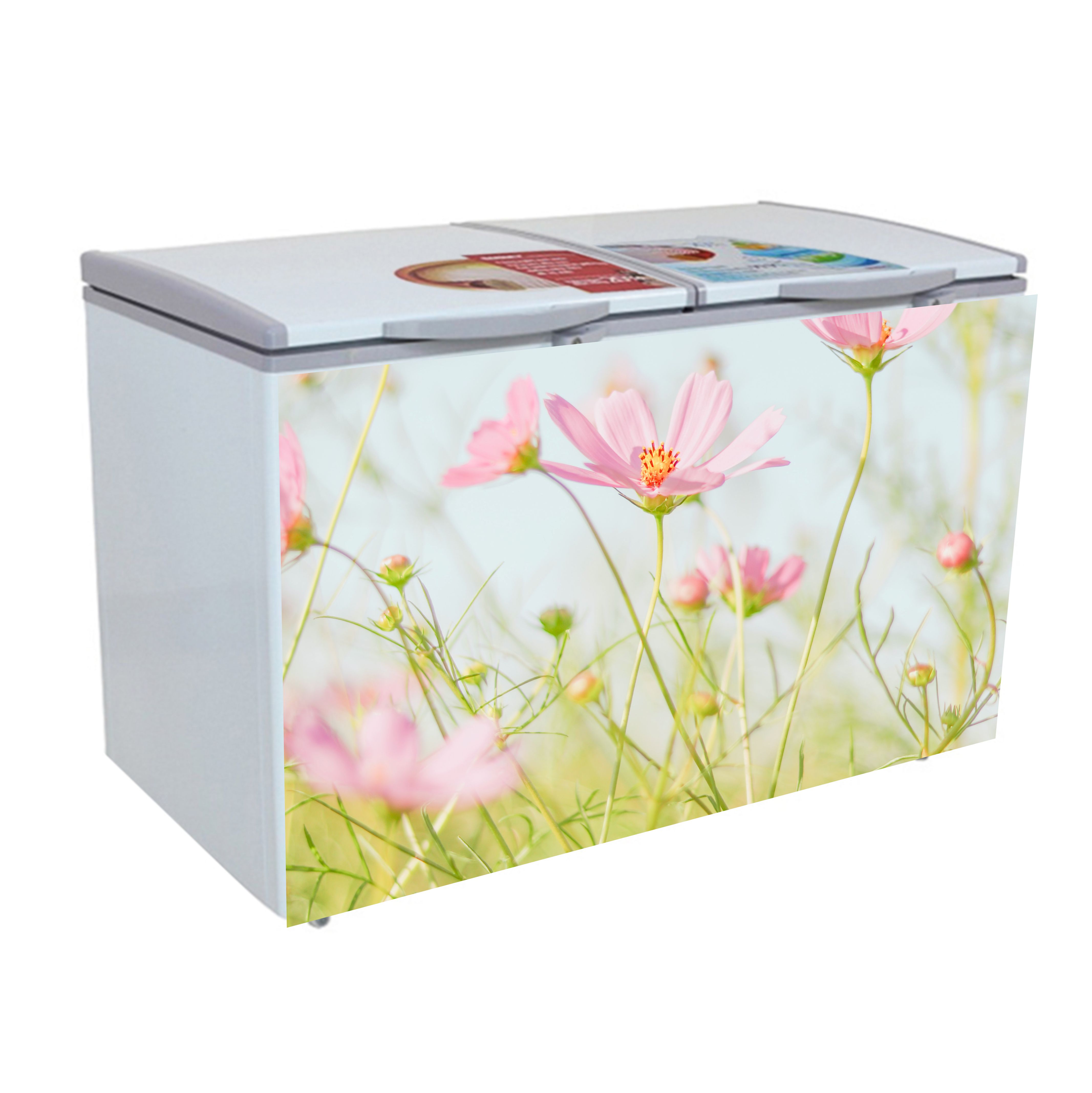 Miếng dán tủ đông - decal dán tủ đông không thấm nước mẫu hoa tươi mát - in theo yêu cầu