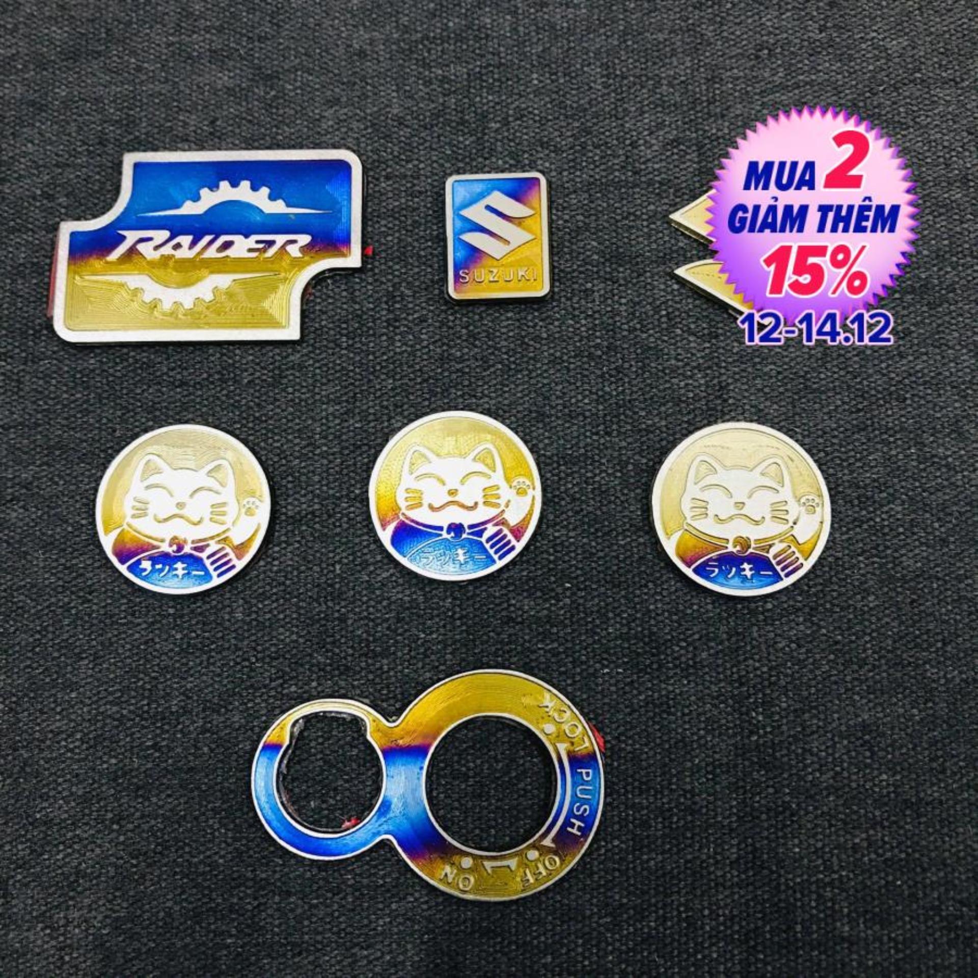 [HCM][COMBO TITAN RAIDER] TRỌN BỘ COMBO RAIDER GỒM NẮP DẦU 2 LOGO SUZUKI 3 MÈO MAY MẮN VÀ CHE Ổ KHÓA FULL TITAN