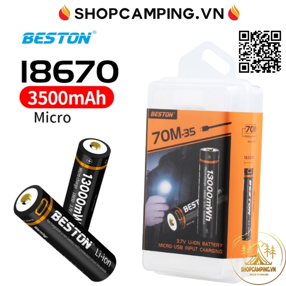 Pin sạc BESTON 18670 3500mAh 70M-35 có mạch bảo vệ, tích hợp cổng sạc li-ion 3.7v