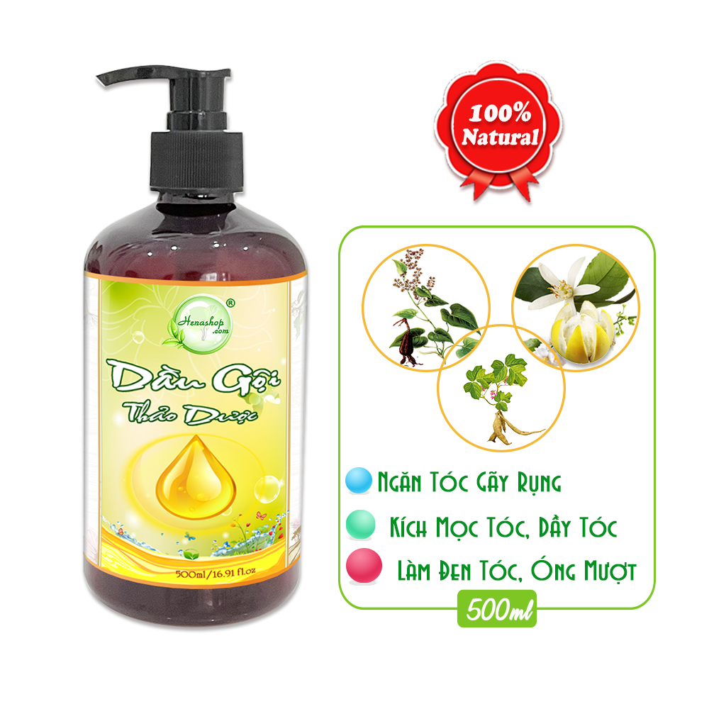 Nước Dầu Gội Thảo Dược Vỏ Bưởi Bồ Kết Hà Thủ Ô giảm gàu và ngăn rụng tóc - Henashop 160ml, 250ml, 500ml